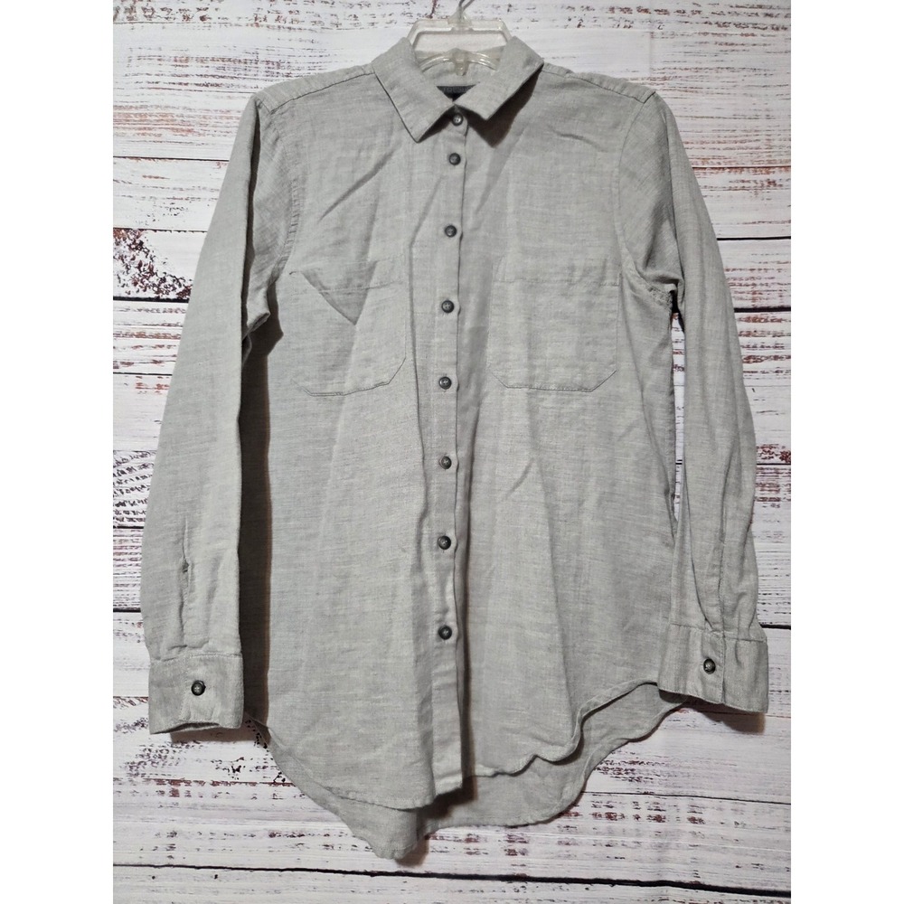 Topshop Womens Gray Herringbone Button Down Shirt Long Sleeve Size 6 Minimalist
